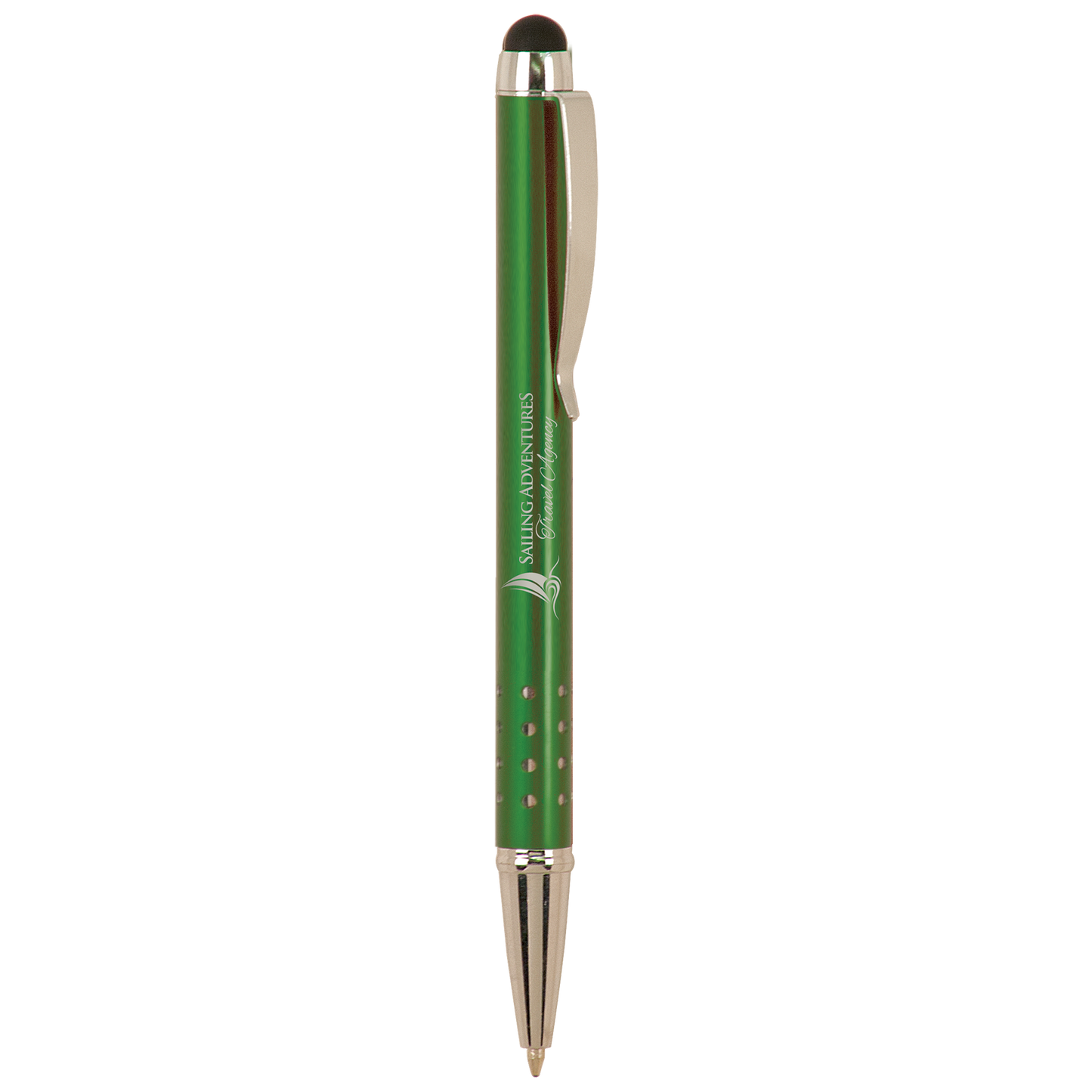Silver Trim Engraved Pen with Stylus top